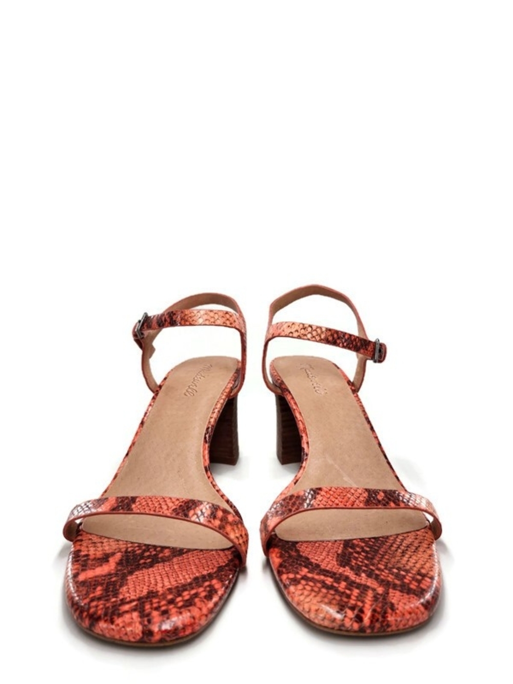 Madewell Hollie Snake Embossed Leather Open Square Toe Low Block-Heel Sandals - Picture 4 of 11